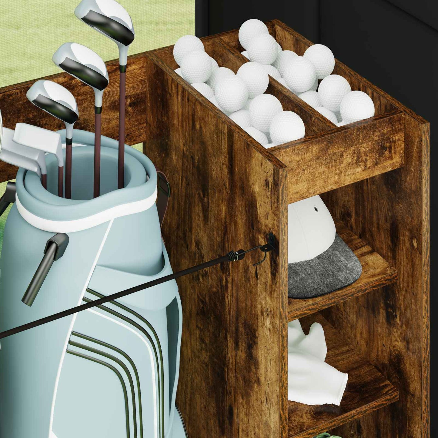 Golf Cabinet with Wheel Plain Smoked Oak 90 x 45 x 98 cm