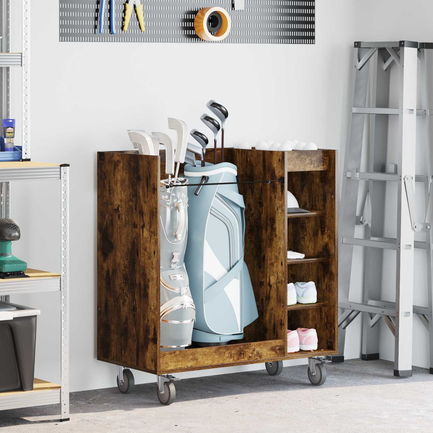 Golf Cabinet with Wheel Plain Smoked Oak 90 x 45 x 98 cm