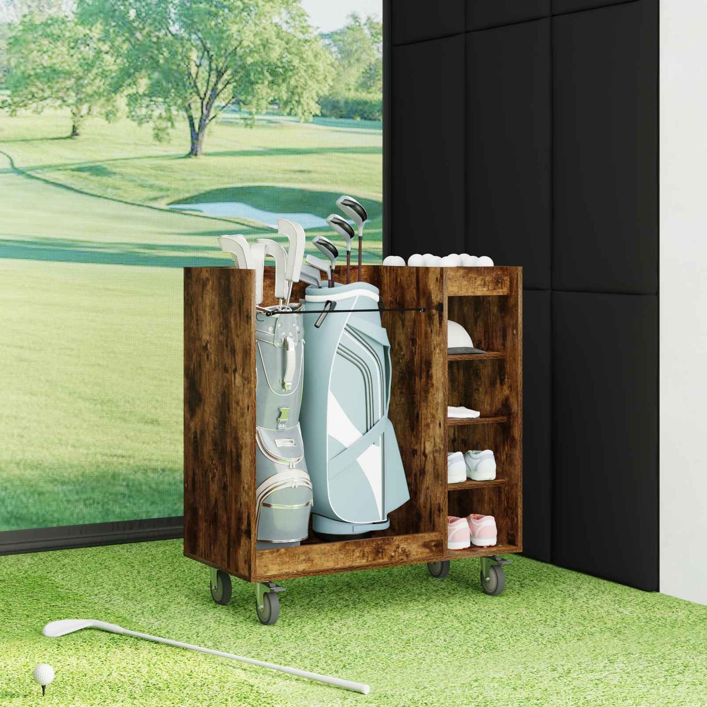 Golf Cabinet with Wheel Plain Smoked Oak 90 x 45 x 98 cm