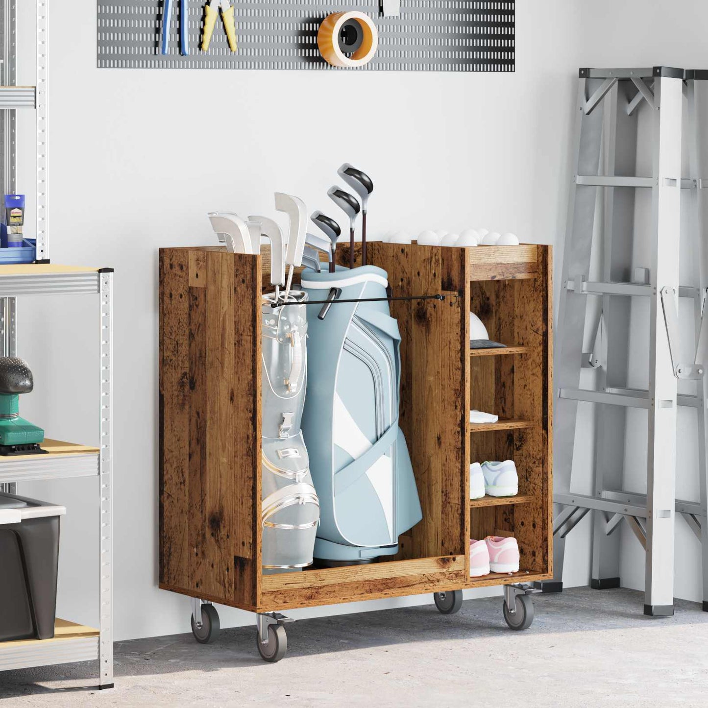 Golf Cabinet with Wheel Plain Old Wood 90 x 45 x 98 cm