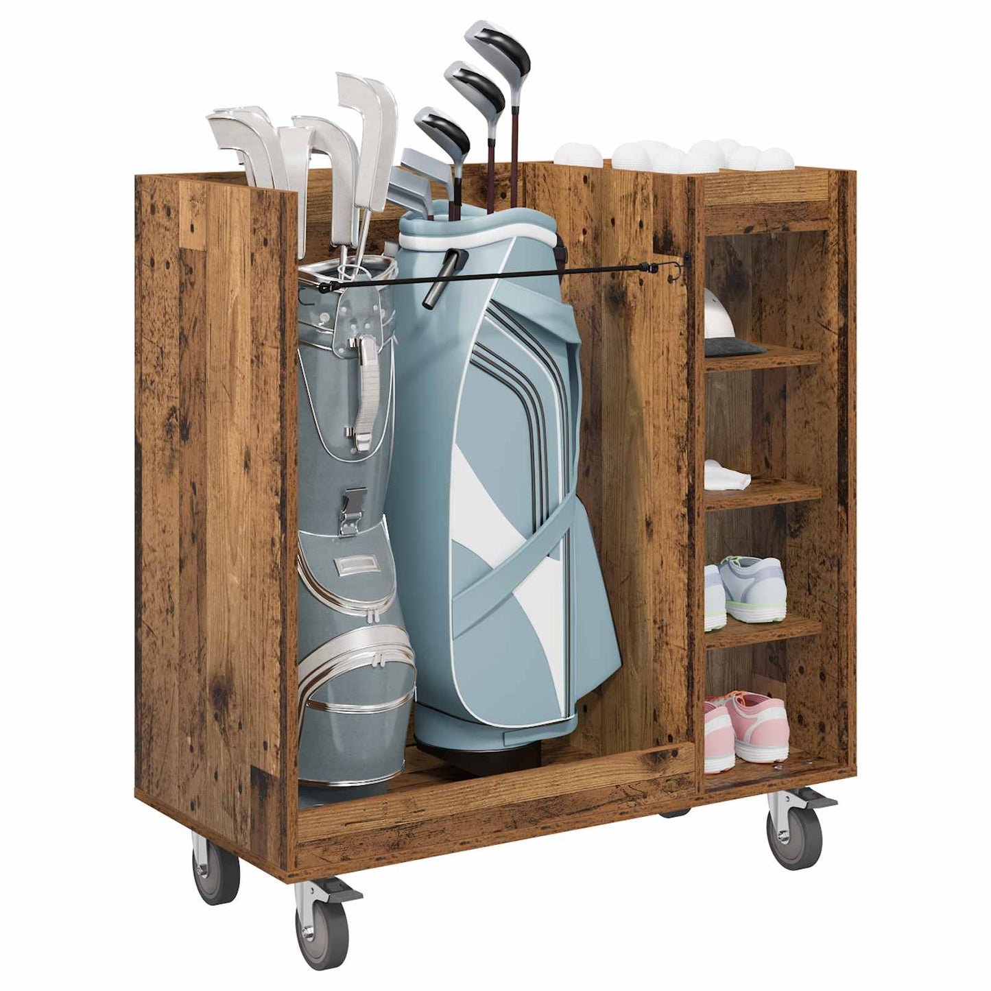 Golf Cabinet with Wheel Plain Old Wood 90 x 45 x 98 cm