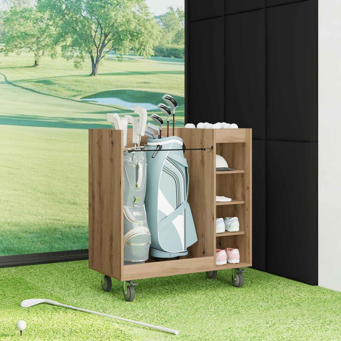Golf Cabinet with Wheel Plain Artisan Oak 90 x 45 x 98 cm