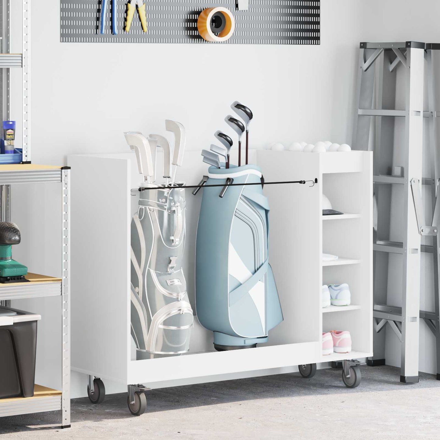 Golf Cabinet with Wheel Plain White 120 x 45 x 98 cm