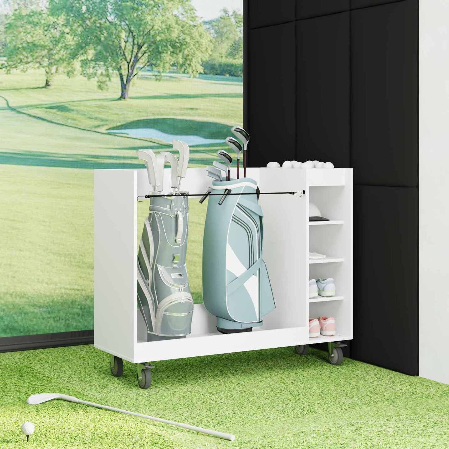 Golf Cabinet with Wheel Plain White 120 x 45 x 98 cm