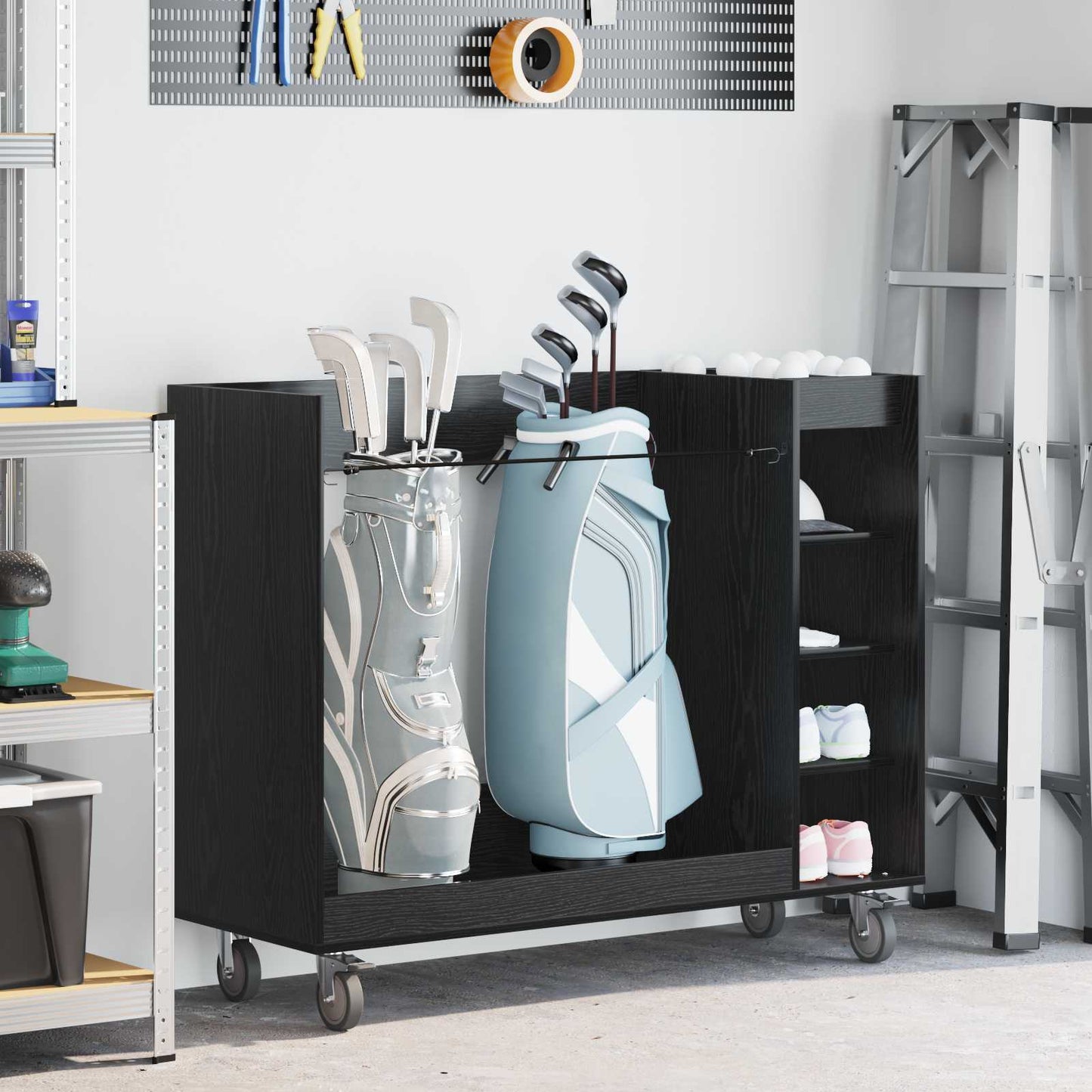 Golf Cabinet with Wheel Plain Black Oak 120 x 45 x 98 cm