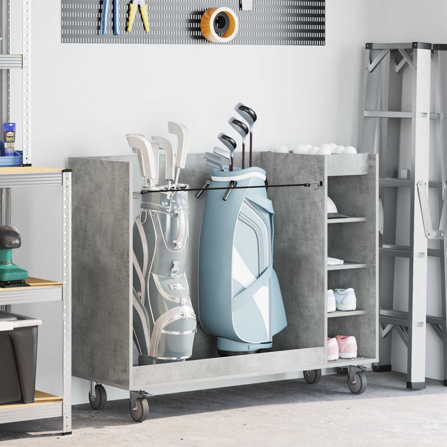 Golf Cabinet with Wheel Plain Concrete Grey 120 x 45 x 98 cm