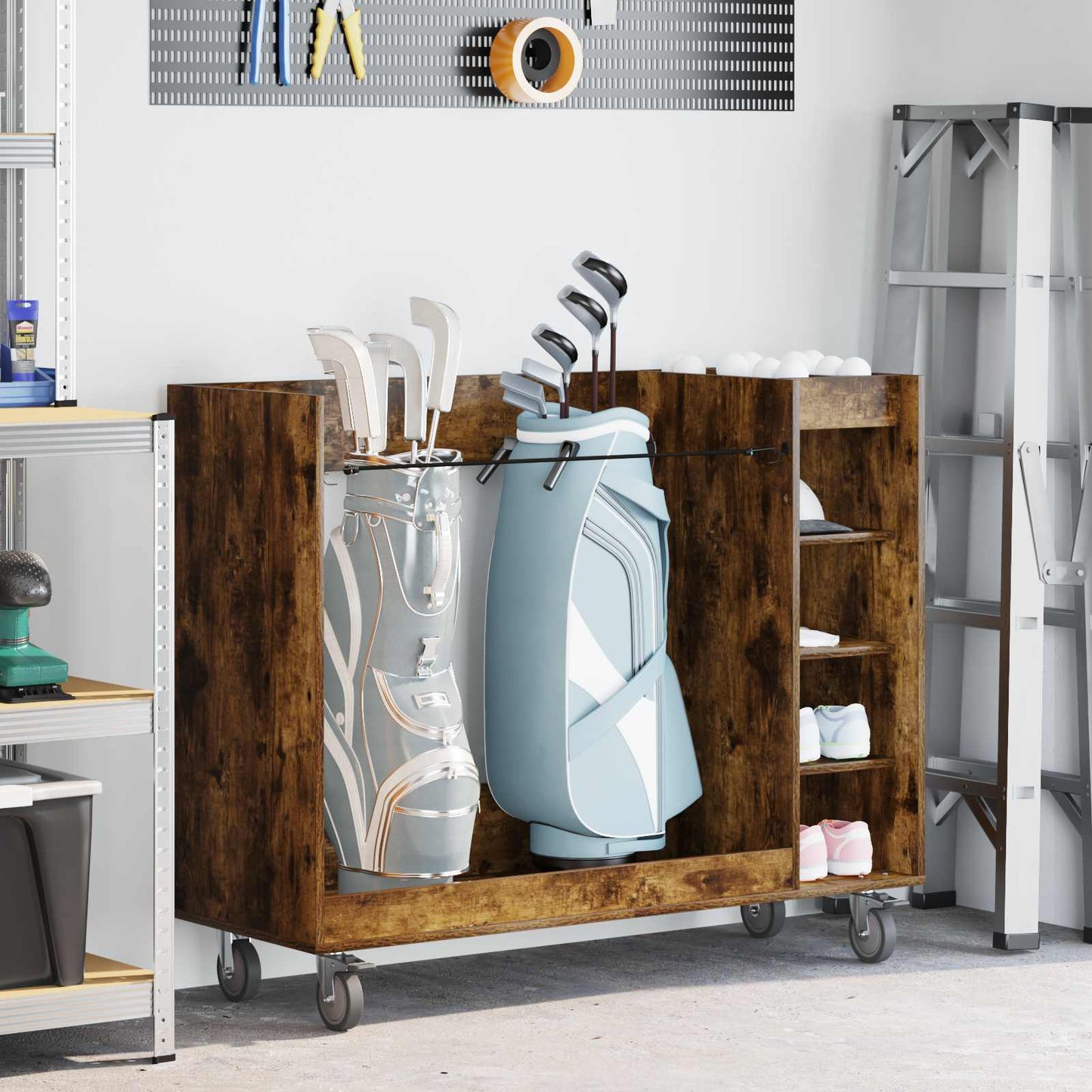 Golf Cabinet with Wheel Plain Smoked Oak 120 x 45 x 98 cm