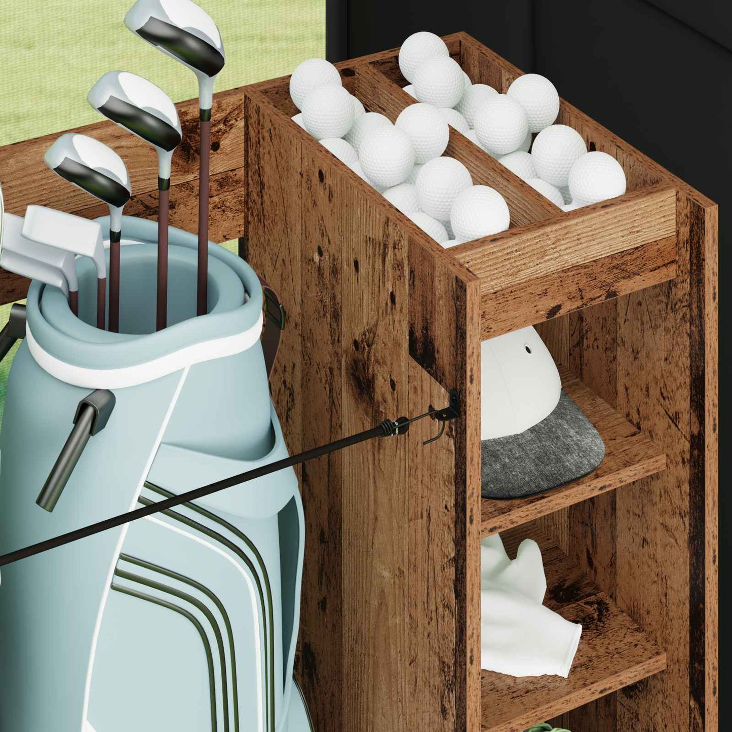 Golf Cabinet with Wheel Plain Old Wood 120 x 45 x 98 cm