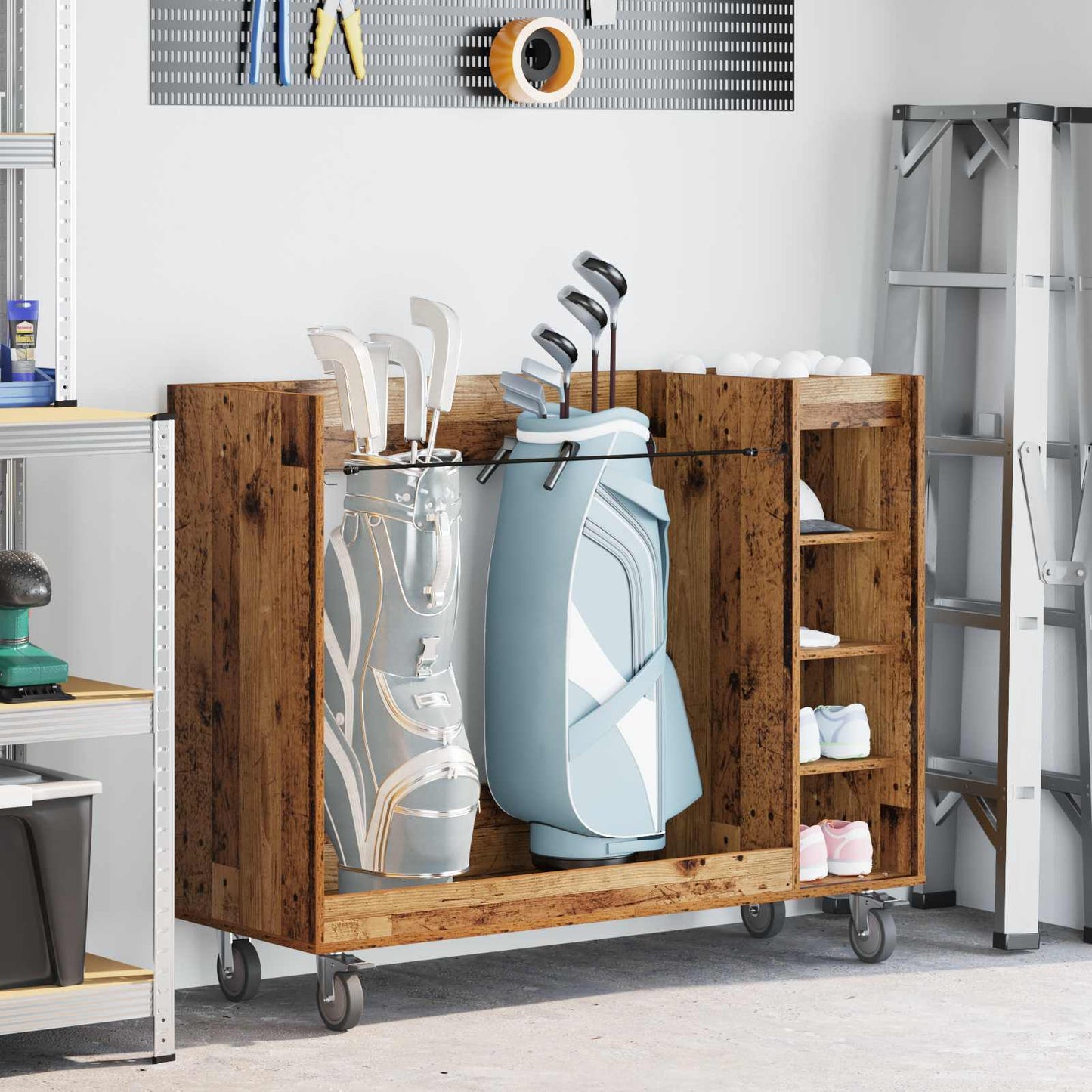 Golf Cabinet with Wheel Plain Old Wood 120 x 45 x 98 cm