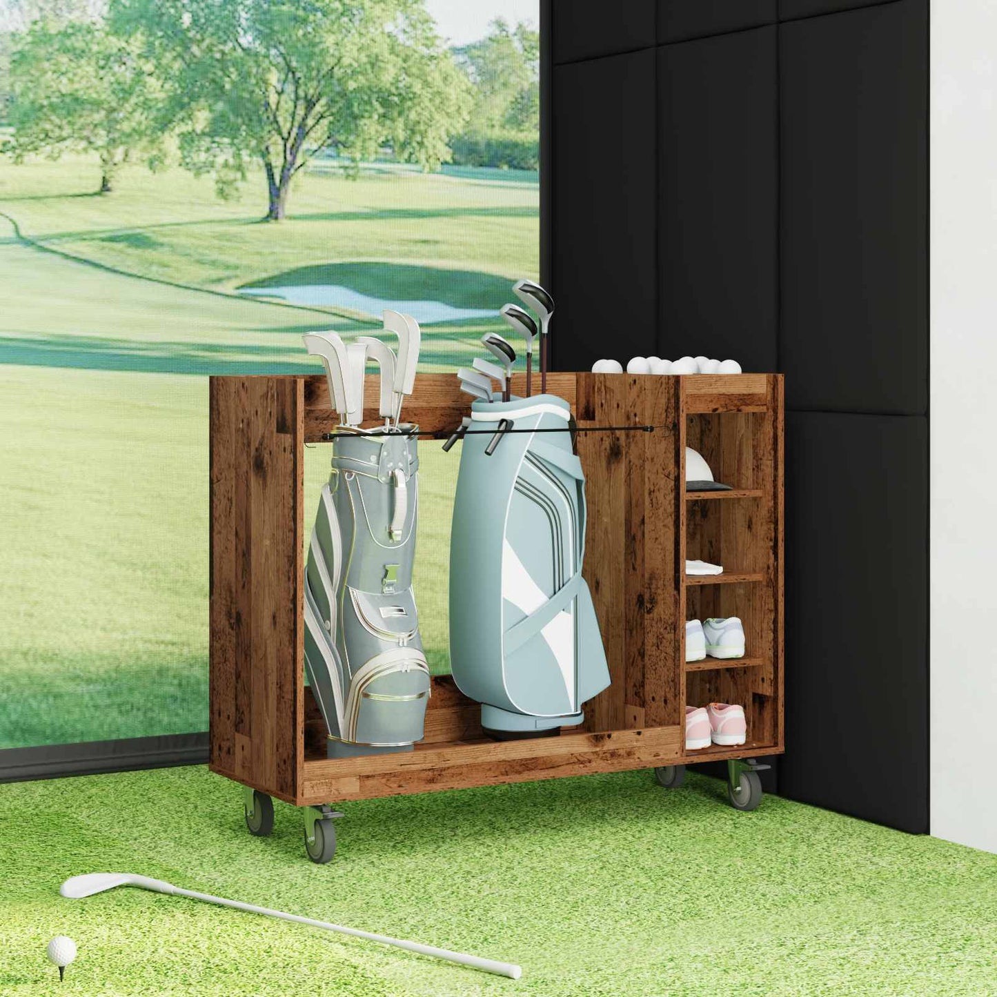 Golf Cabinet with Wheel Plain Old Wood 120 x 45 x 98 cm