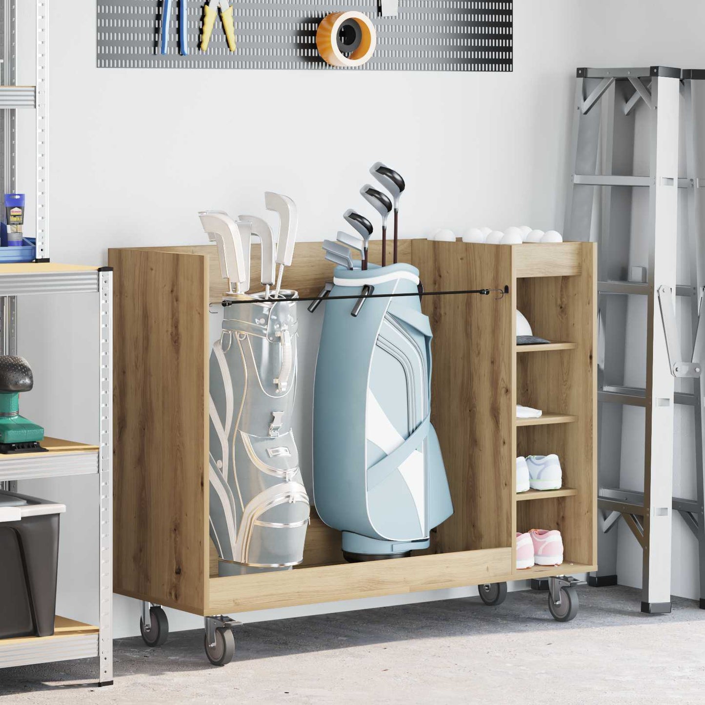 Golf Cabinet with Wheel Plain Artisan Oak 120 x 45 x 98 cm