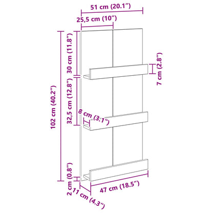 Magazine Rack Concrete Grey 51 x 11 x 102 cm Engineered Wood