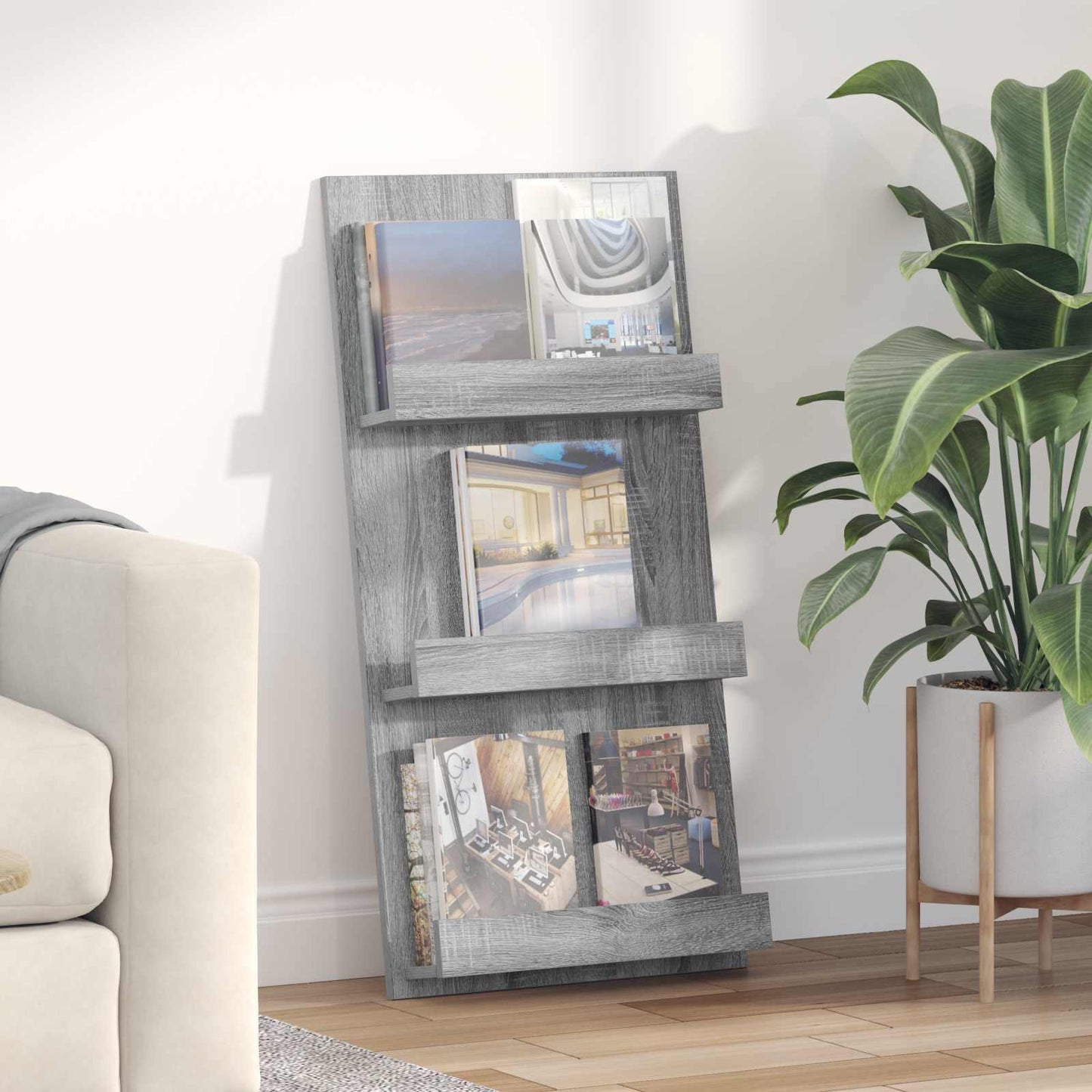 Magazine Rack Grey Sonoma 51 x 11 x 102 cm Engineered Wood