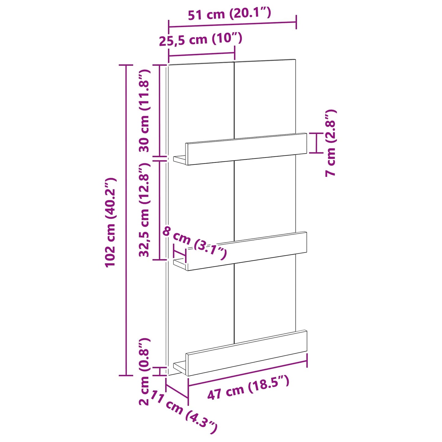 Magazine Rack Old Wood 51 x 11 x 102 cm Engineered Wood