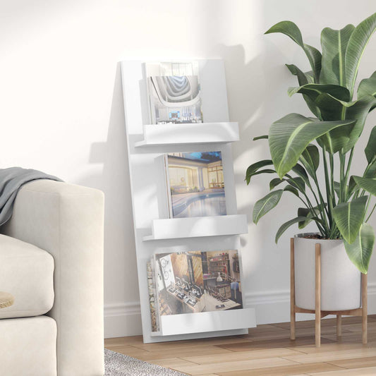 Magazine Rack with Shelf White 43 x 11 x 102 cm Engineered Wood