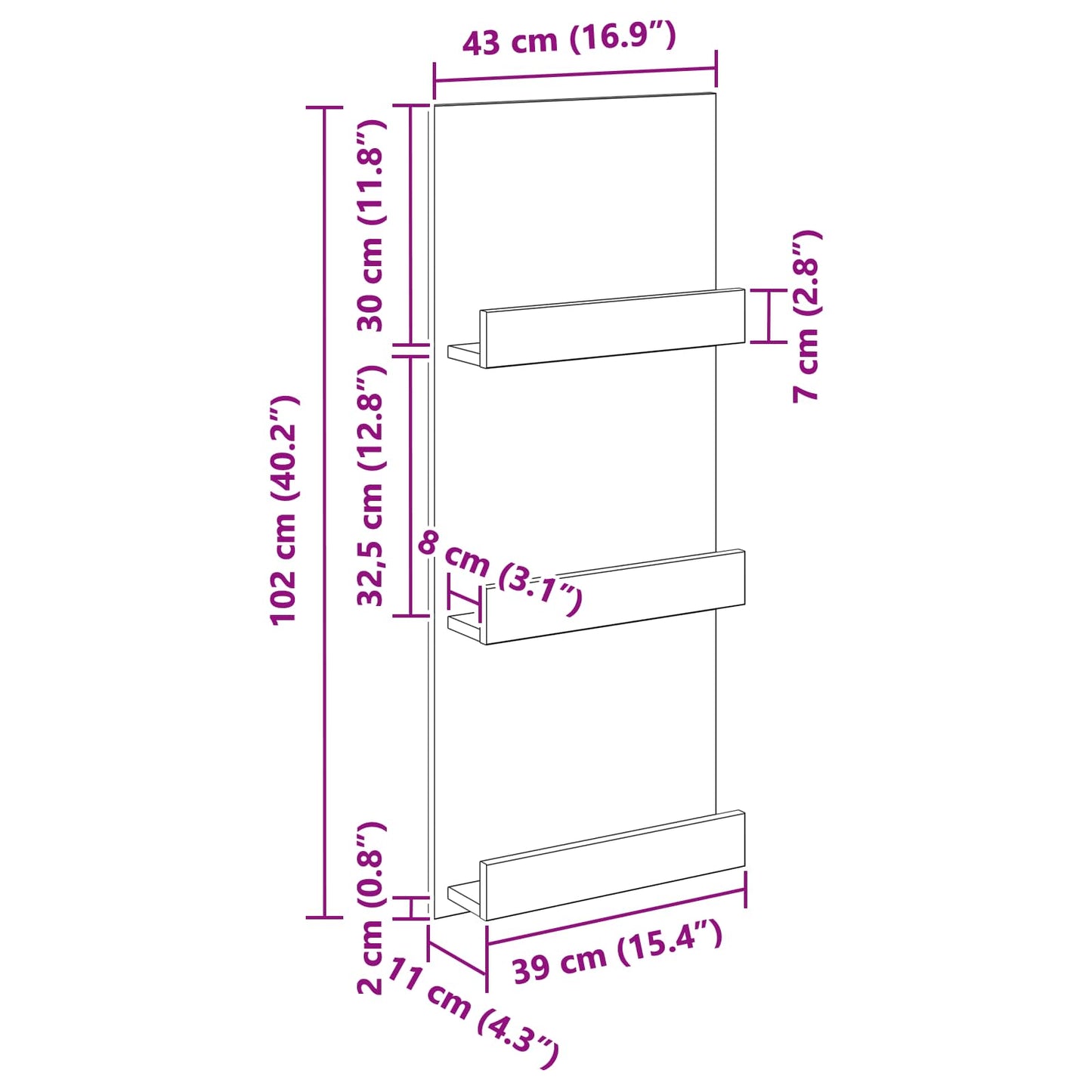 Magazine Rack Old Wood 43 x 11 x 102 cm Engineered Wood