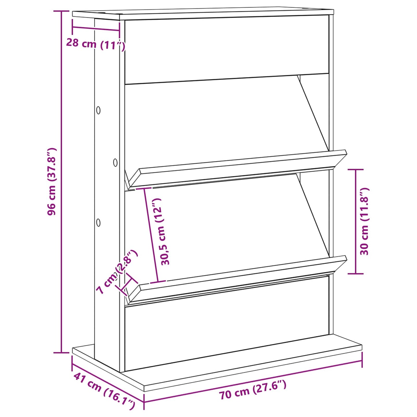 Magazine Rack with Shelf White 70 x 41 x 96 cm Engineered Wood