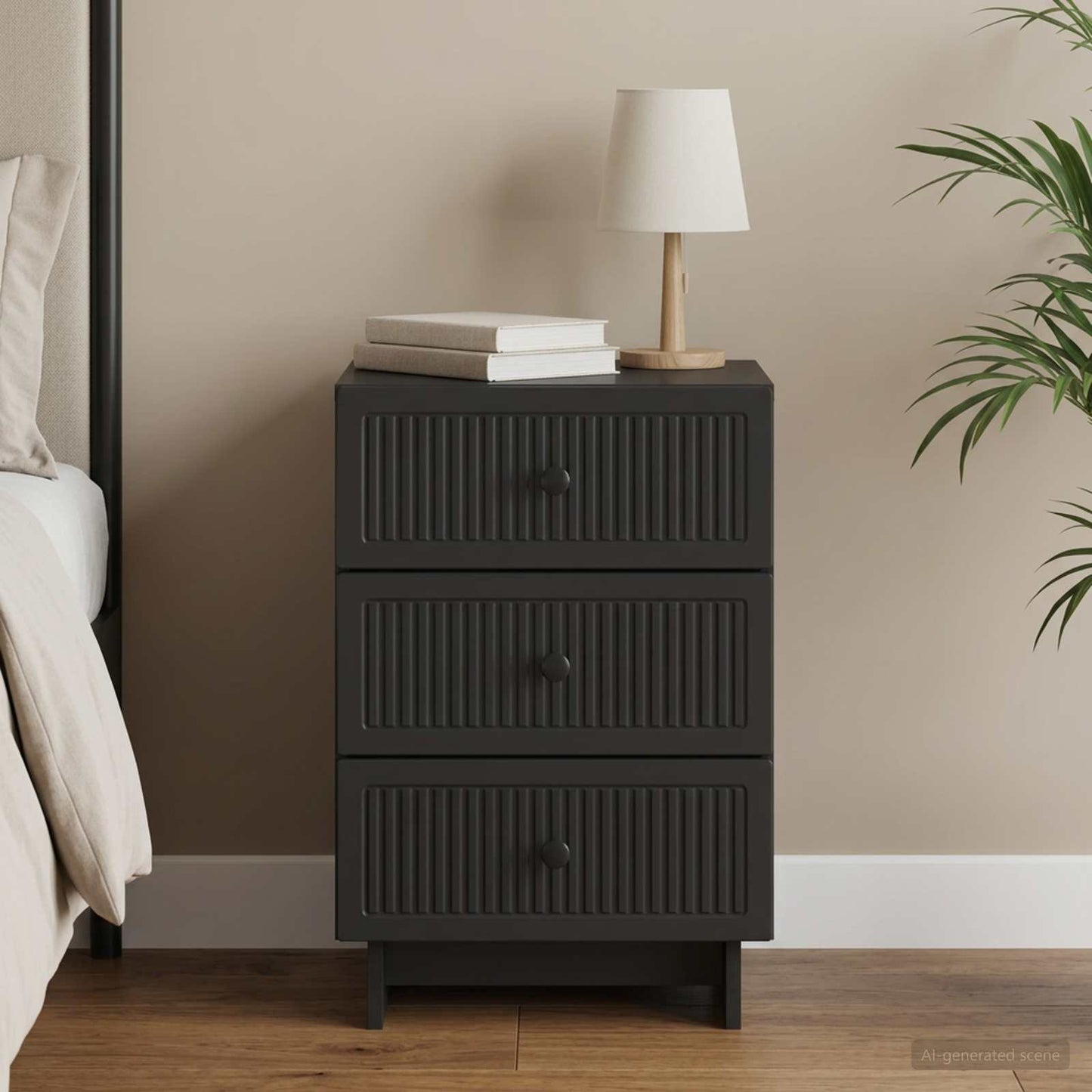 Bedside Cabinet Black 43 x 41 x 66.5 cm Engineered Wood
