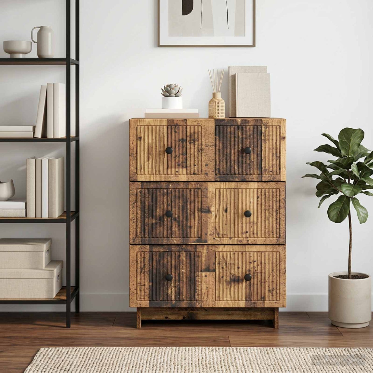 Drawer Cabinet 66 x 34.5 x 90 cm Engineered Wood Old Wood