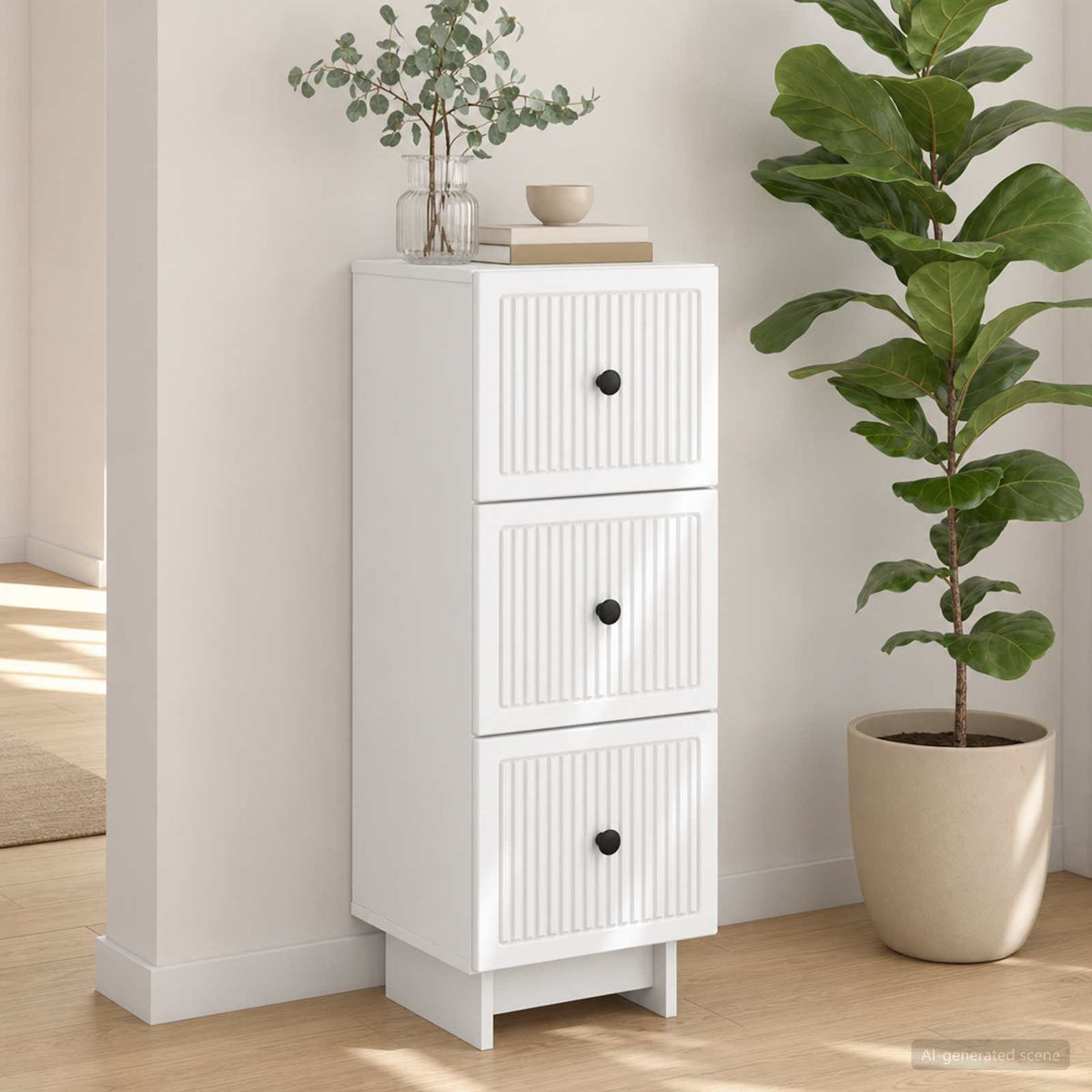 Drawer Cabinet White 33 x 34.5 x 90 cm Engineered Wood