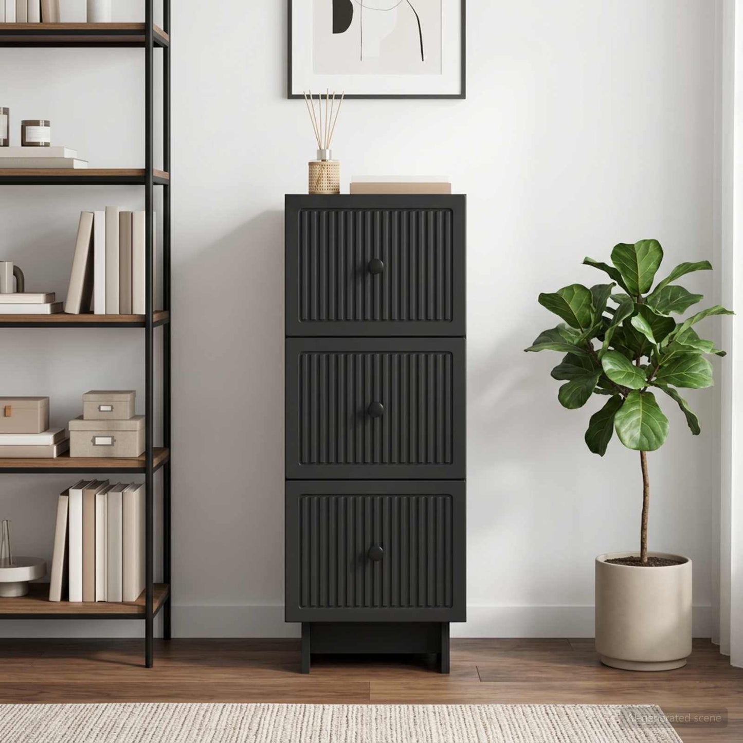 Drawer Cabinet Black 33 x 34.5 x 90 cm Engineered Wood