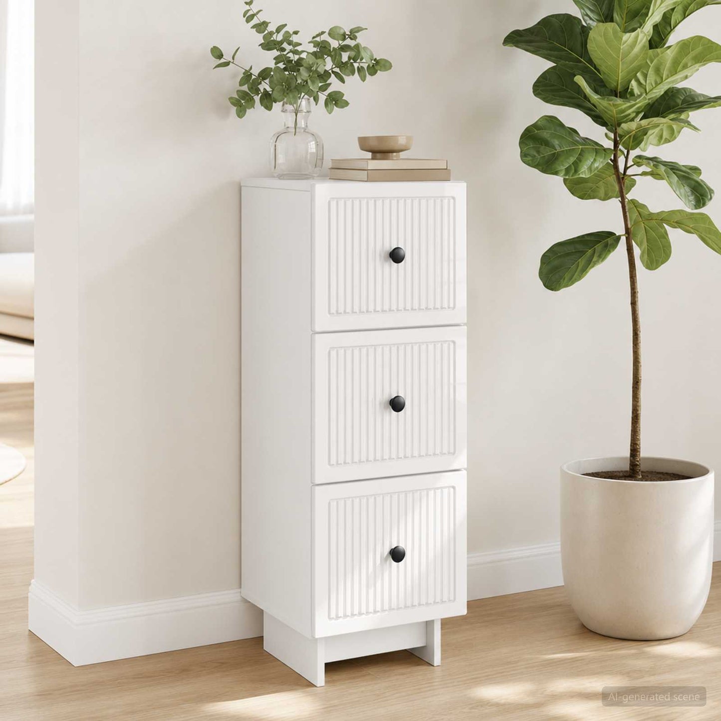 Drawer Cabinet High Gloss White 33 x 34.5 x 90 cm