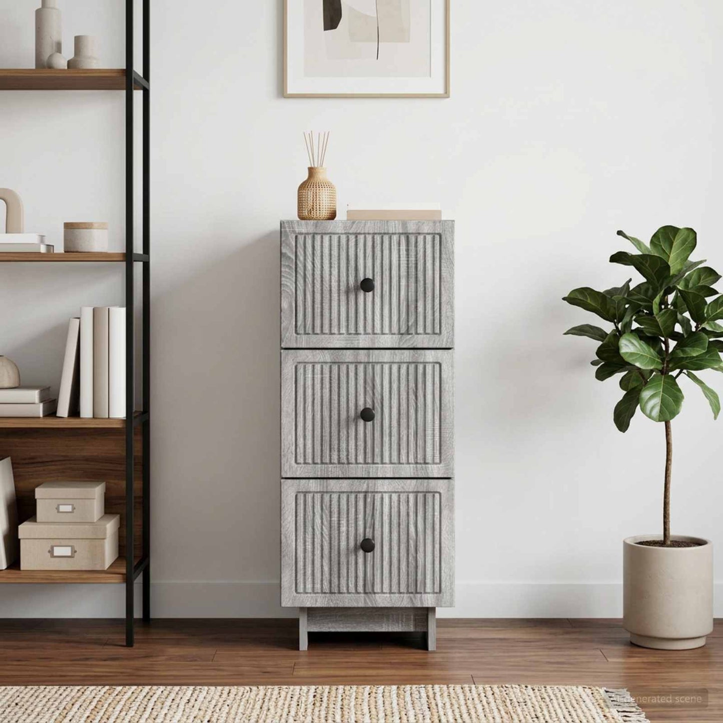 Drawer Cabinet Grey Sonoma 33 x 34.5 x 90 cm Engineered Wood
