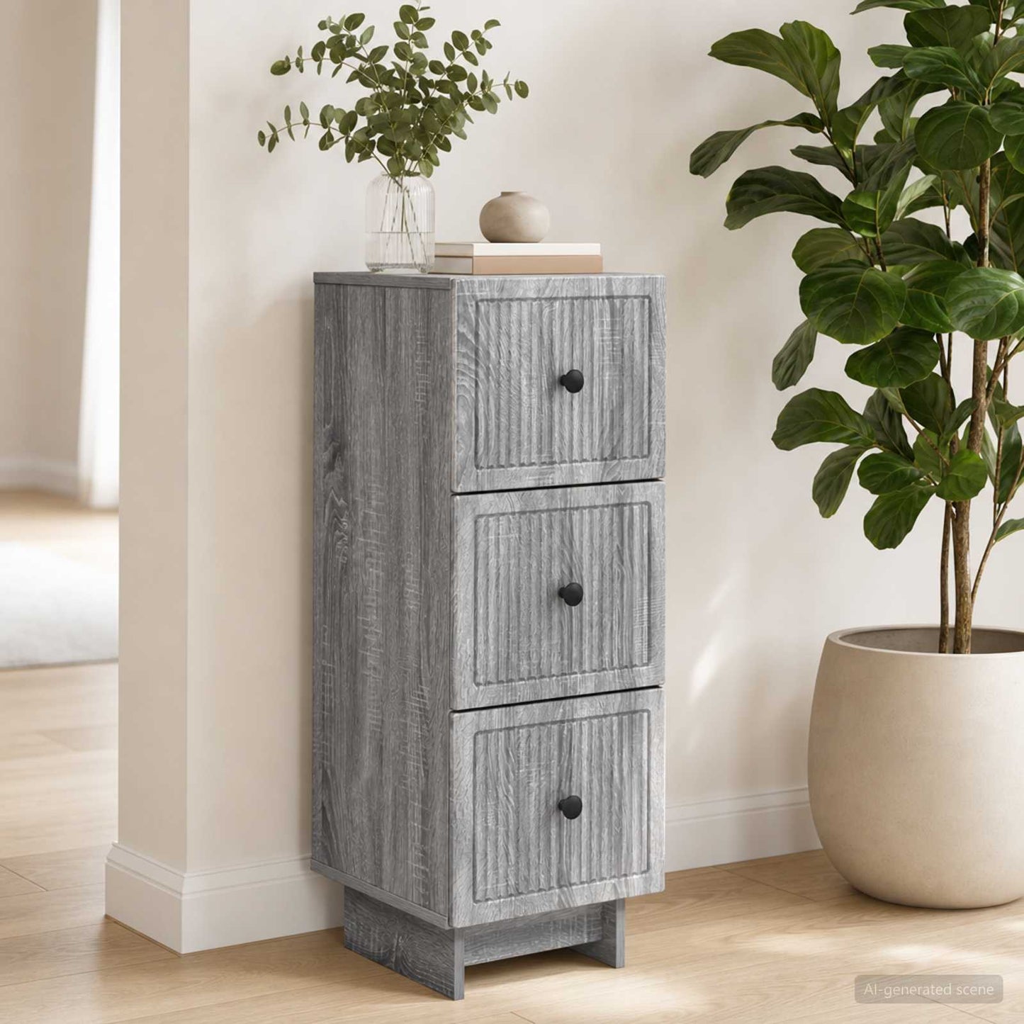 Drawer Cabinet Grey Sonoma 33 x 34.5 x 90 cm Engineered Wood