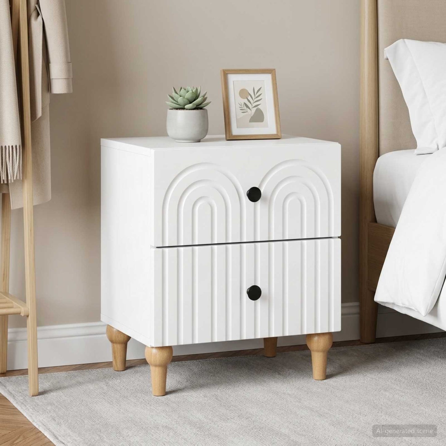 Bedside Cabinet 2 pcs White 43 x 34.5 x 48 cm Engineered Wood