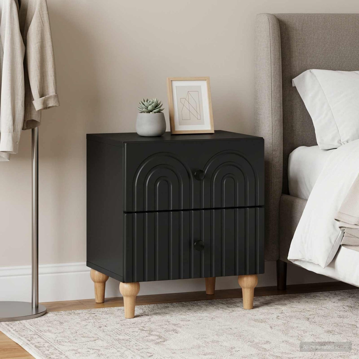 Bedside Cabinet 2 pcs Black 43 x 34.5 x 48 cm Engineered Wood