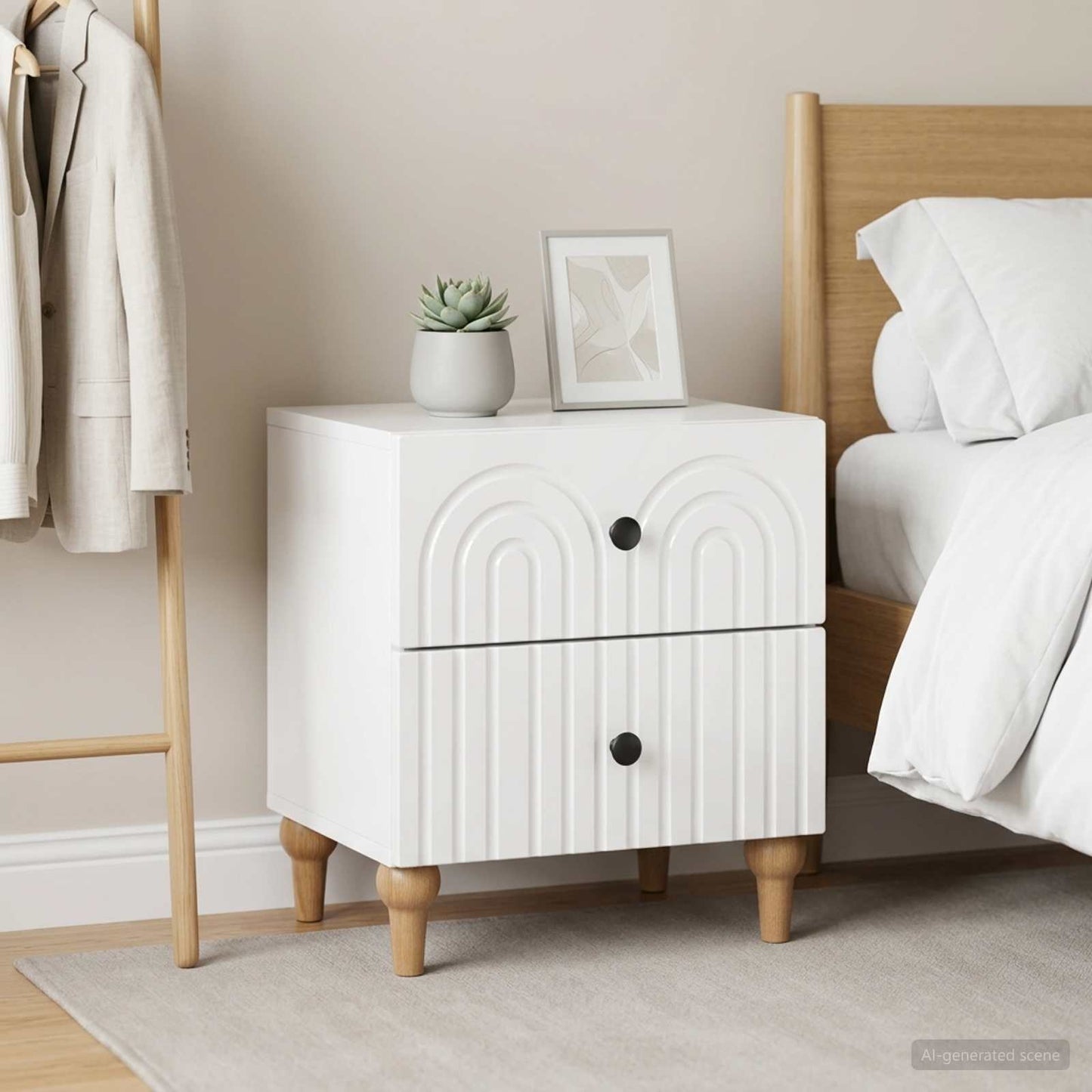 Bedside Cabinet 2 pcs High Gloss White 43 x 34.5 x 48 cm
