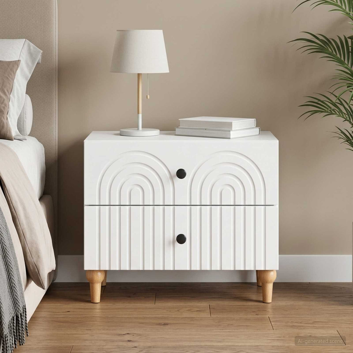 Bedside Cabinet White 62 x 34.5 x 48 cm Engineered Wood