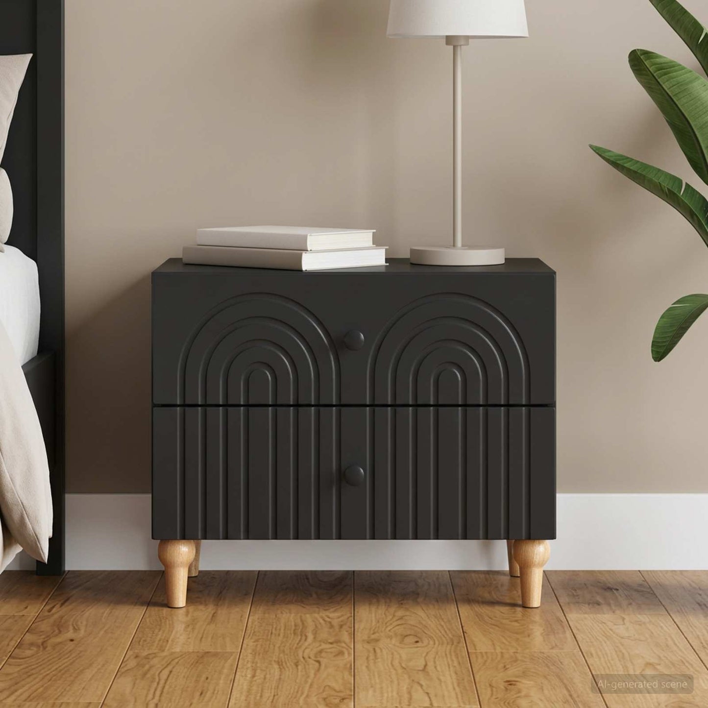 Bedside Cabinet Black 62 x 34.5 x 48 cm Engineered Wood