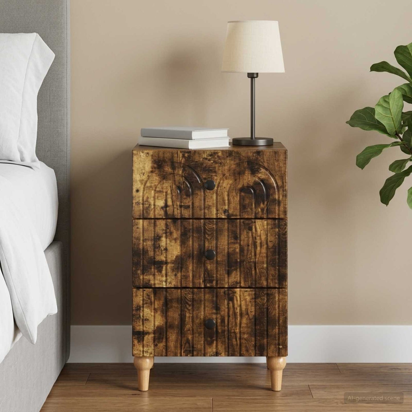 Bedside Cabinet Smoked Oak 43x 41 x 66.5 cm Engineered Wood