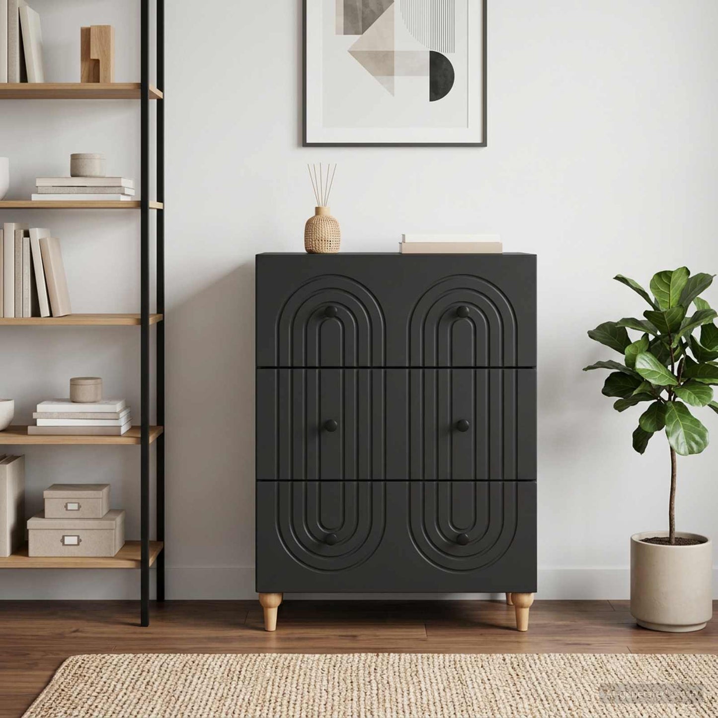 Drawer Cabinet Black 66 x 34.5 x 90 cm Engineered Wood