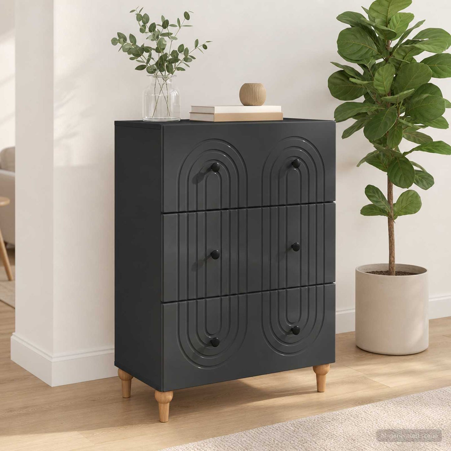Drawer Cabinet Black 66 x 34.5 x 90 cm Engineered Wood