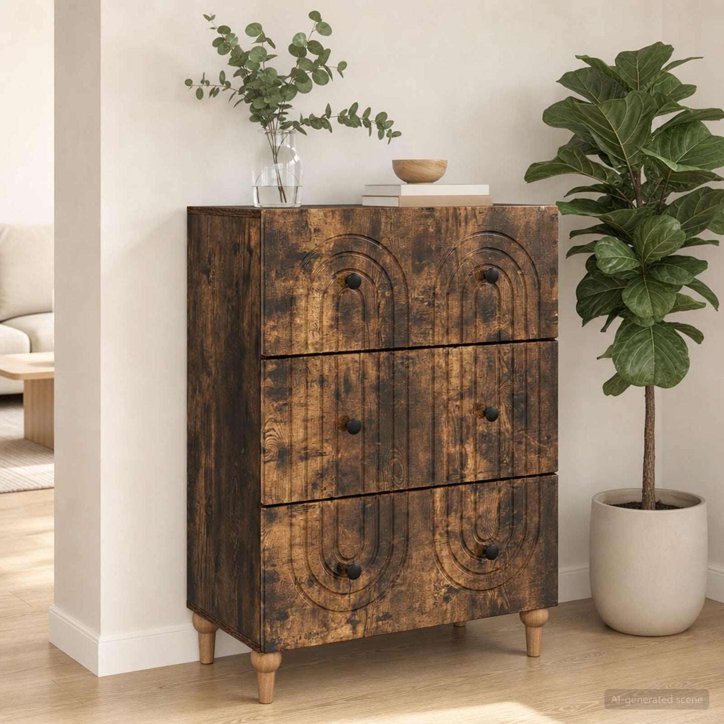 Drawer Cabinet Smoked Oak 66 x 34.5 x 90 cm Engineered Wood