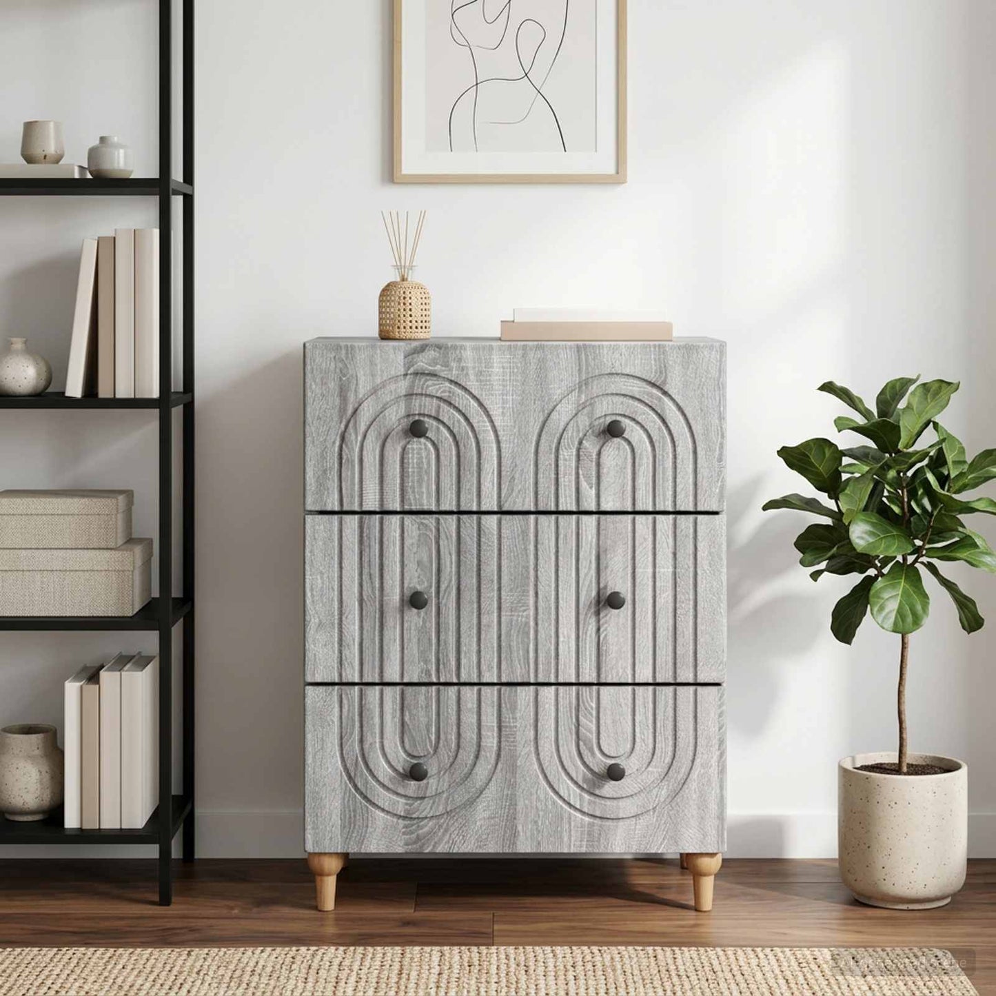 Drawer Cabinet Grey Sonoma 66 x 34.5 x 90 cm Engineered Wood
