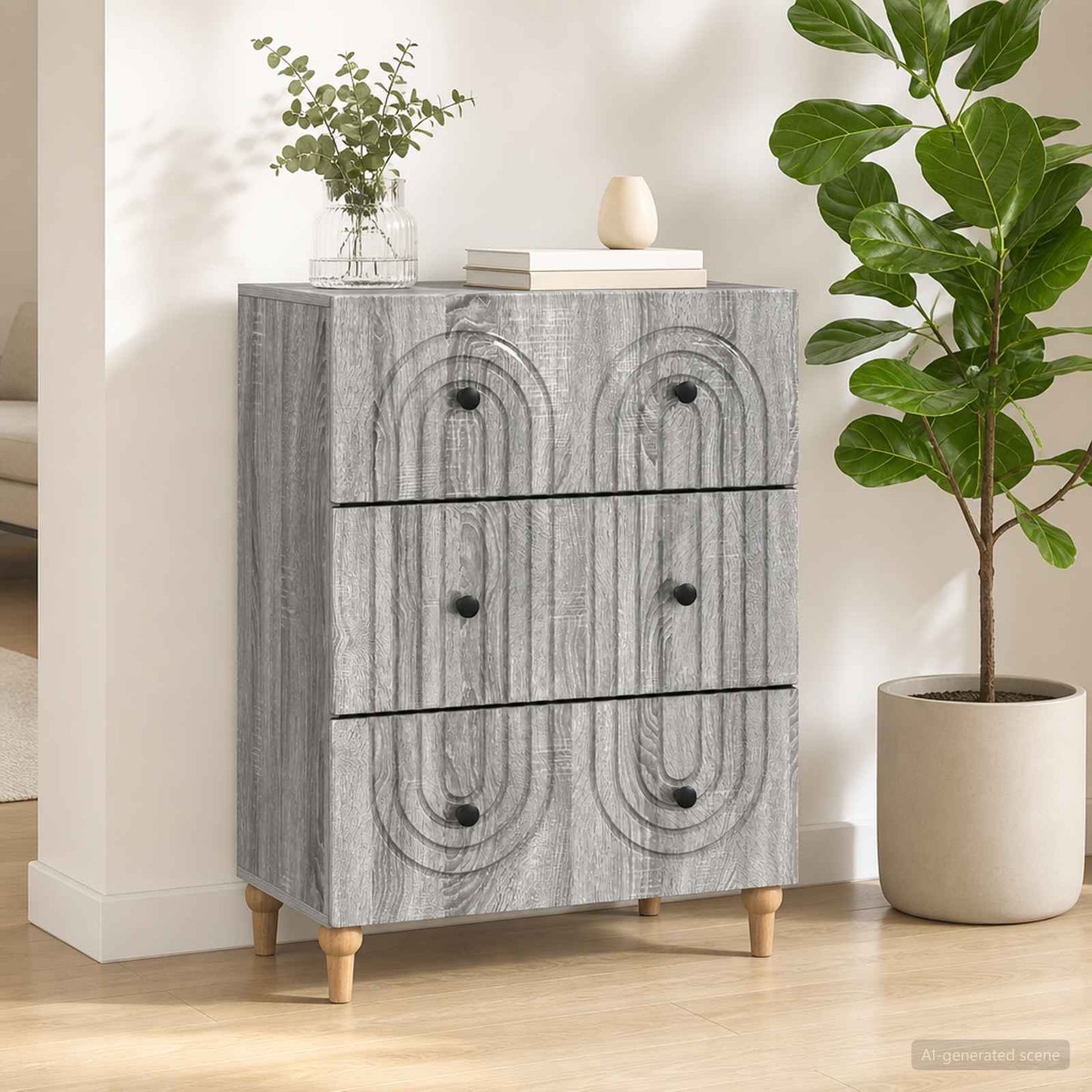 Drawer Cabinet Grey Sonoma 66 x 34.5 x 90 cm Engineered Wood
