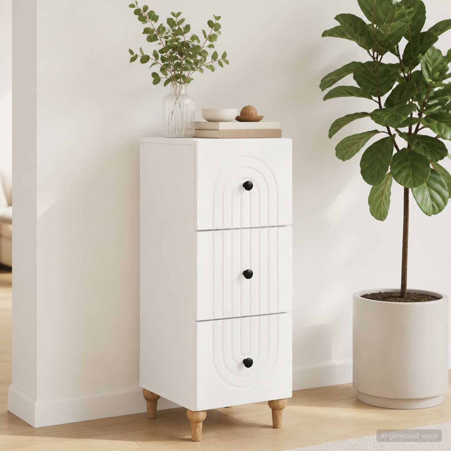 Drawer Cabinet White 33 x 34.5 x 90 cm Engineered Wood