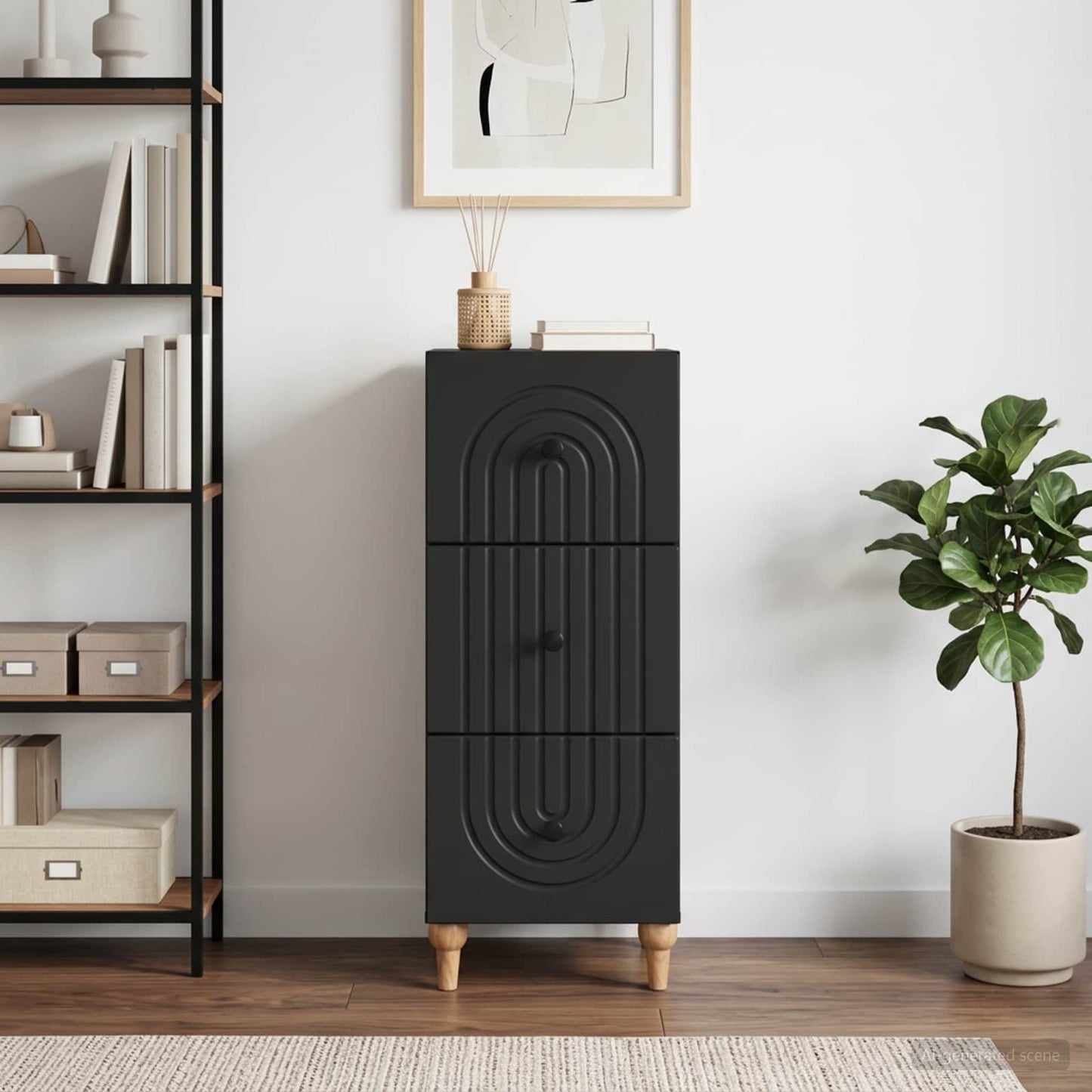 Drawer Cabinet 33 x 34.5 x 90 cm Engineered Wood Black