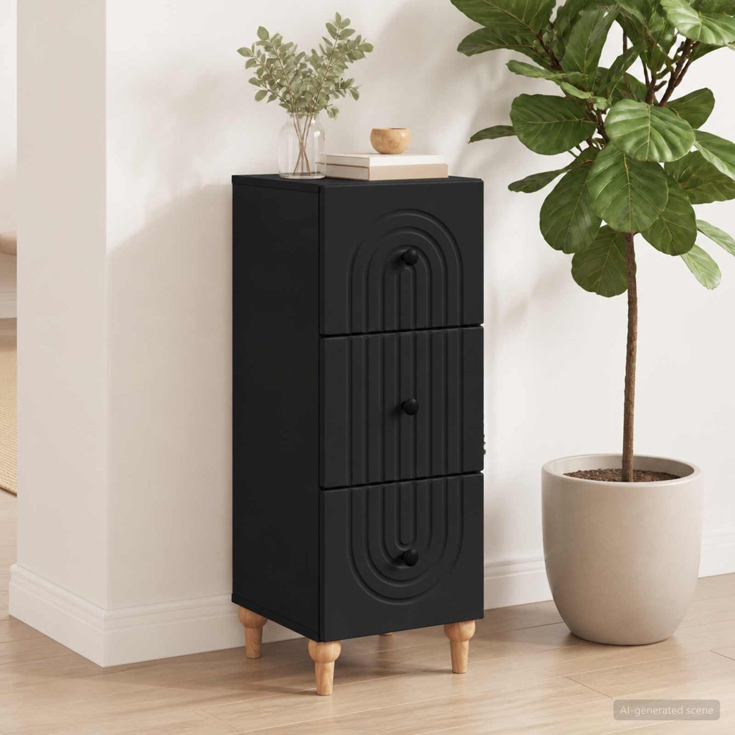 Drawer Cabinet 33 x 34.5 x 90 cm Engineered Wood Black