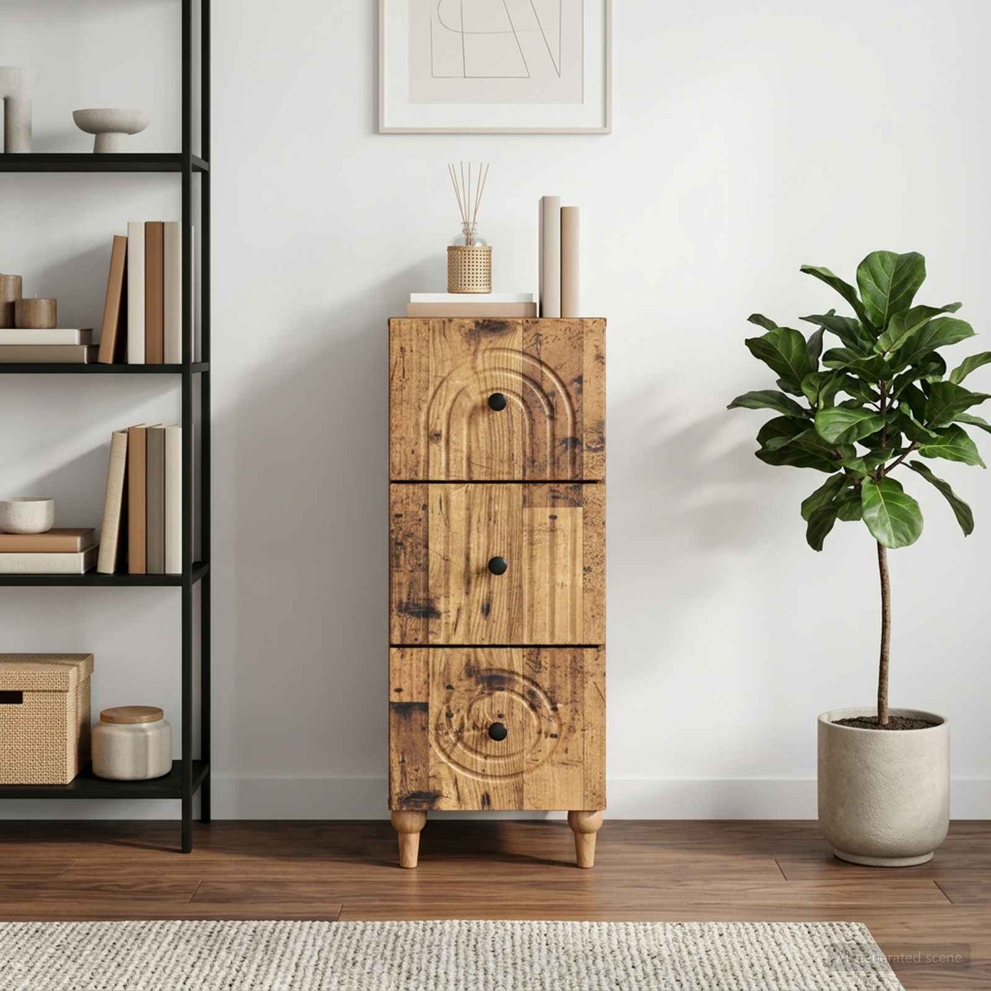 Drawer Cabinet 33 x 34.5 x 90 cm Engineered Wood Old Wood