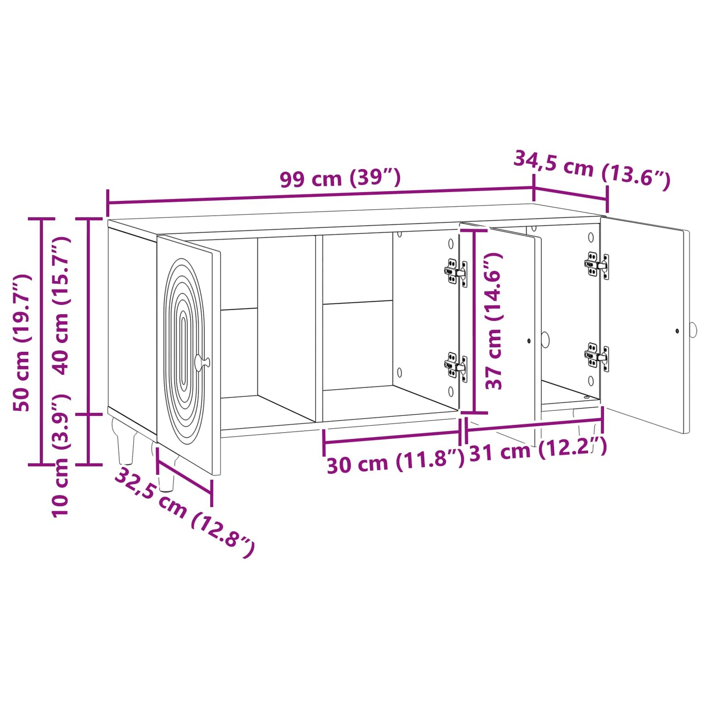 TV Cabinet White 99 x 34.5 x 50 cm Engineered Wood