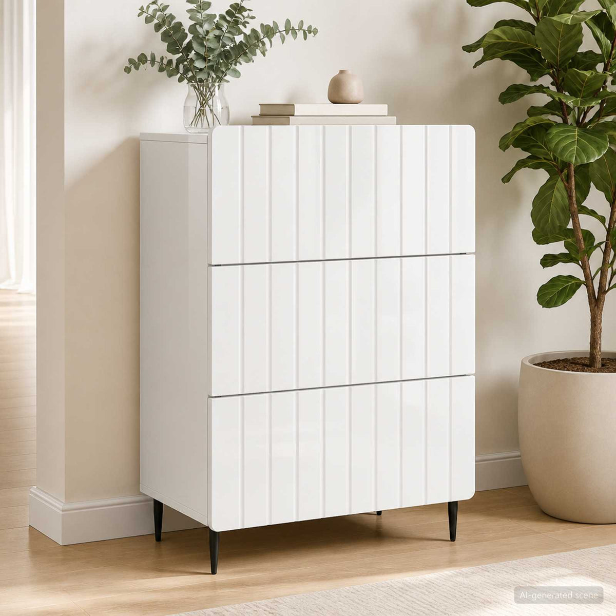 Drawer Cabinet White 66 x 34.5 x 92 cm Engineered Wood