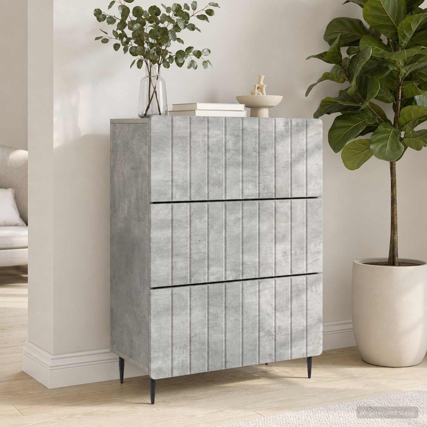 Drawer Cabinet 66 x 34.5 x 92 cm Engineered Wood Concrete Grey
