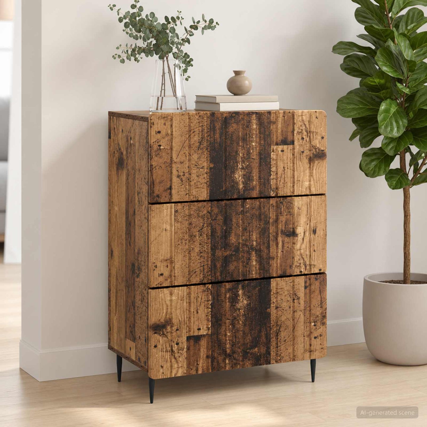 Drawer Cabinet 66 x 34.5 x 92 cm Engineered Wood Old Wood