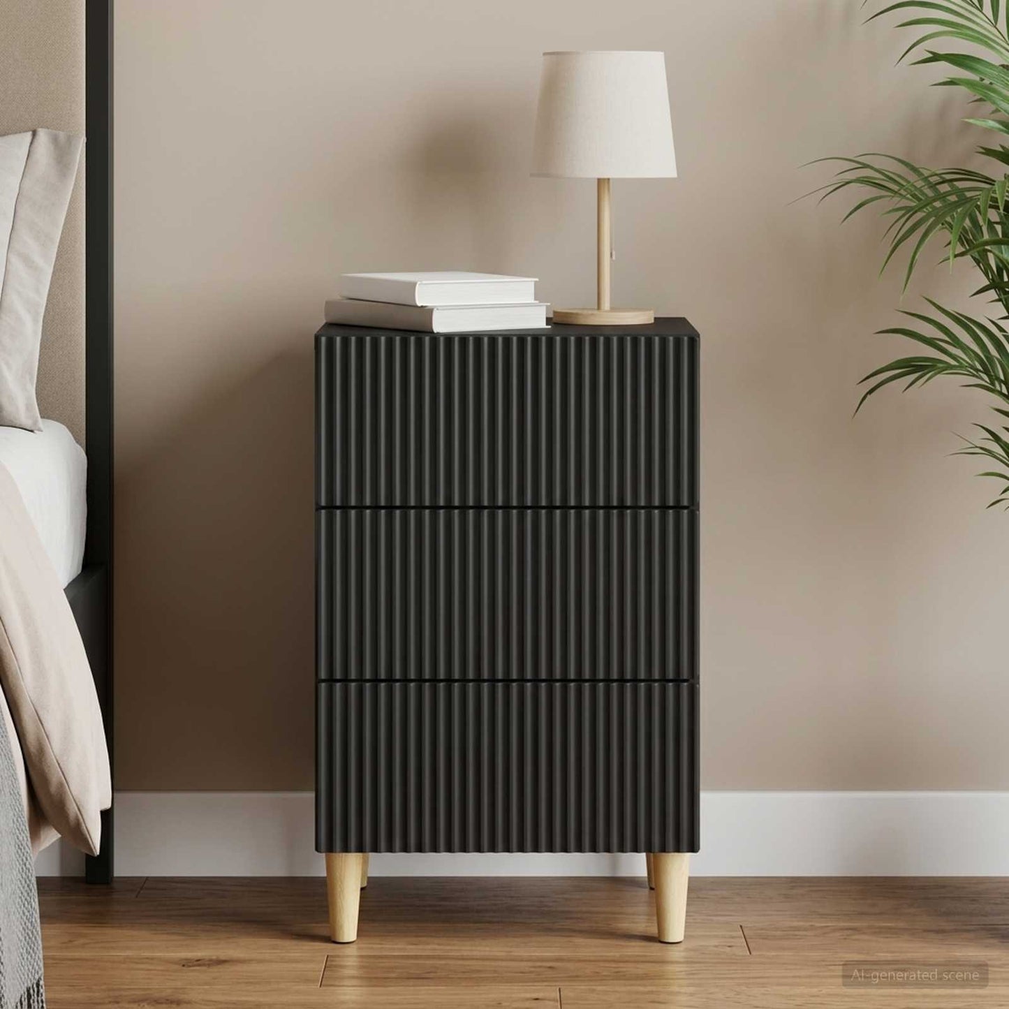 Bedside Cabinet Black 43 x 41 x 66.5 cm Engineered Wood