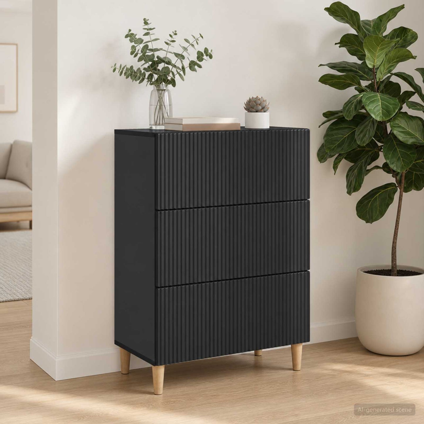 Drawer Cabinet 66 x 34.5 x 90 cm Engineered Wood Black