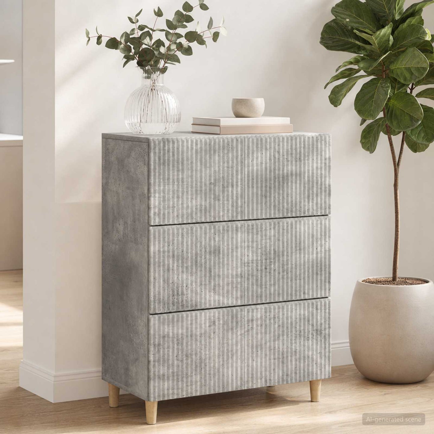 Drawer Cabinet 66 x 34.5 x 90 cm Engineered Wood Concrete Grey